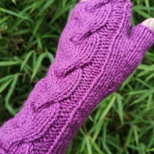 Pink Grape Soda HandKnit Fingerless Texting Gloves Mittens Arm Warmer